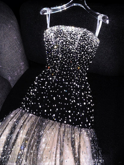 Prinzessin Meerjungfrauen-Abendkleid, trägerlos, schwarz, paillettenbesetzt, lang, formell, 18. Geburtstag, Ballkleid N738