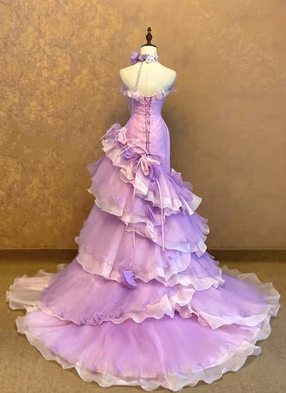 Lilac Prom Dress Inspo Mermaid Sweetheart With Tiered Tulle Modest Long Formal Party Gown RC0030