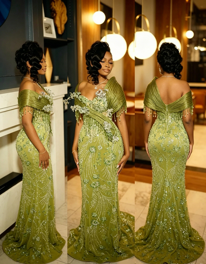 Robe de soirée longue élégante verte à sequins étincelants, coupe sirène moulante pour femme N4084