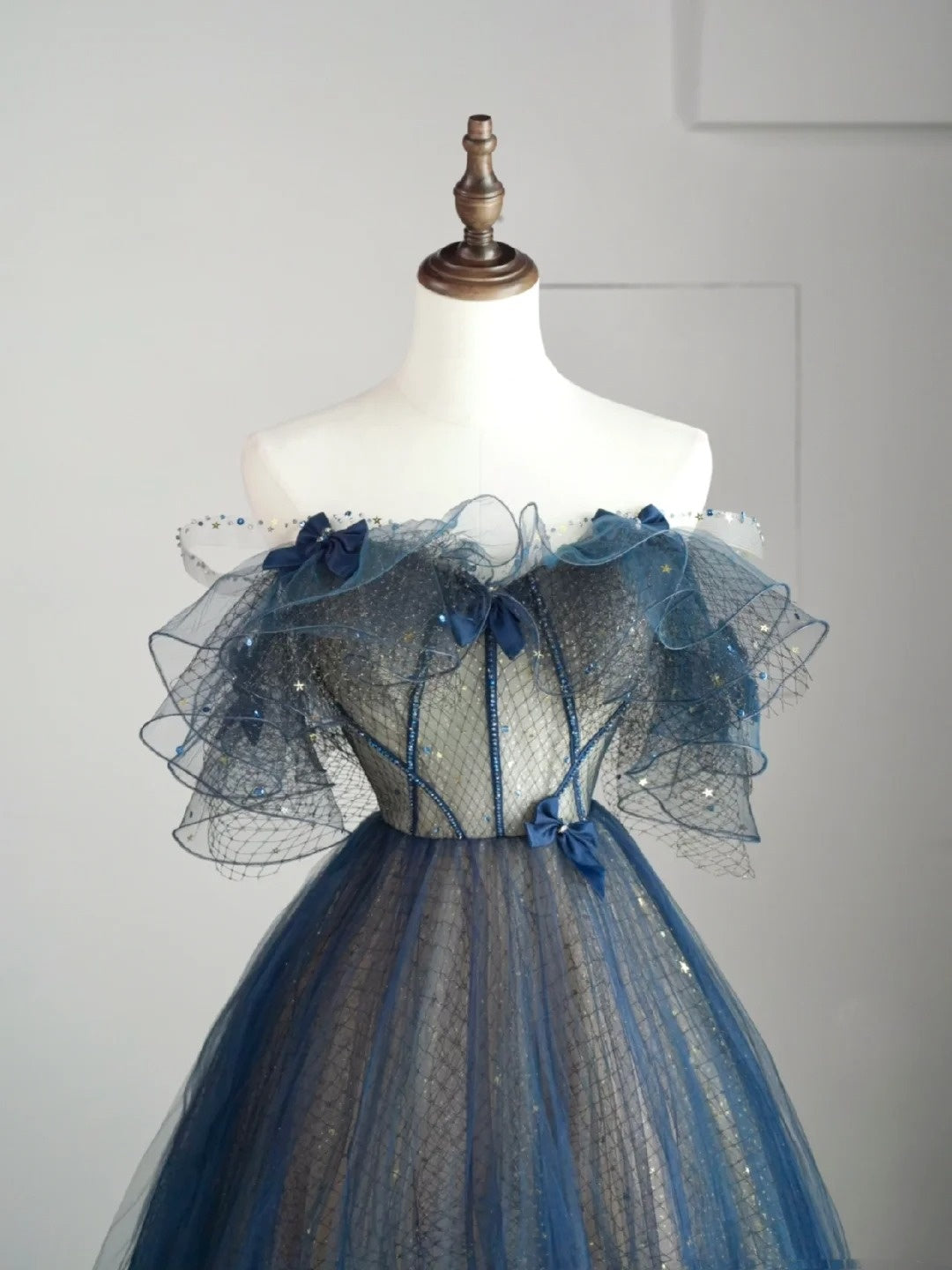 Robe de bal sobre à épaules dénudées en tulle bleu, tenue de soirée pour jeunes filles de 16 ans (N1173)