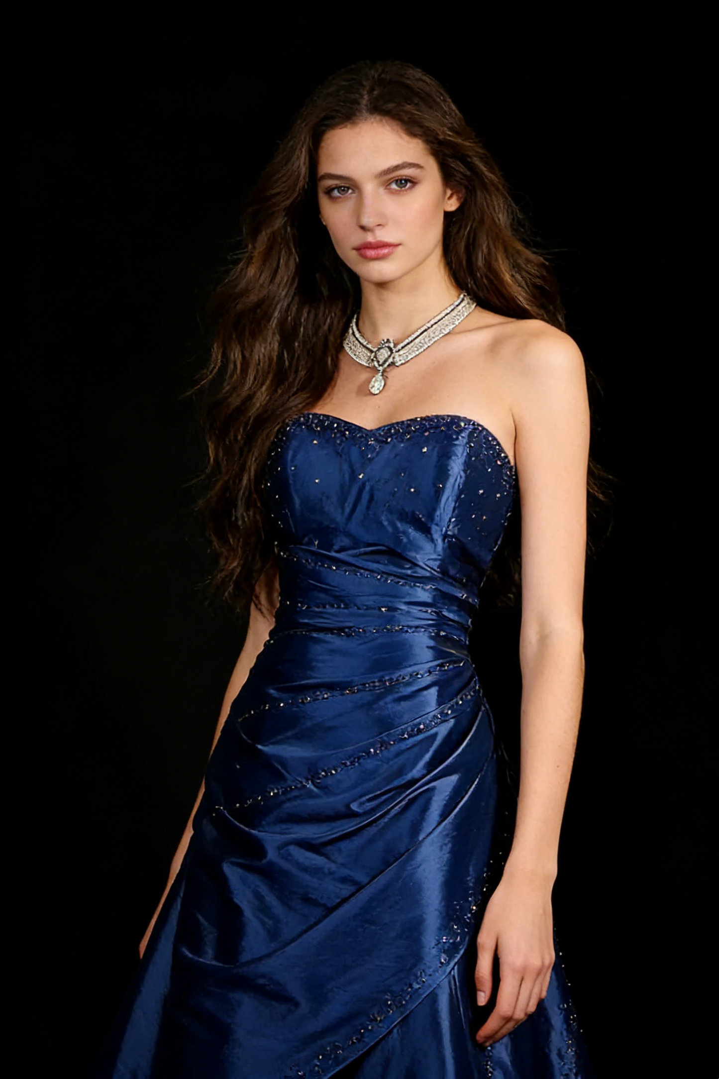 Sweetheart Satin A Line Prom Dress Beaded Formal Evening Dress N1790
