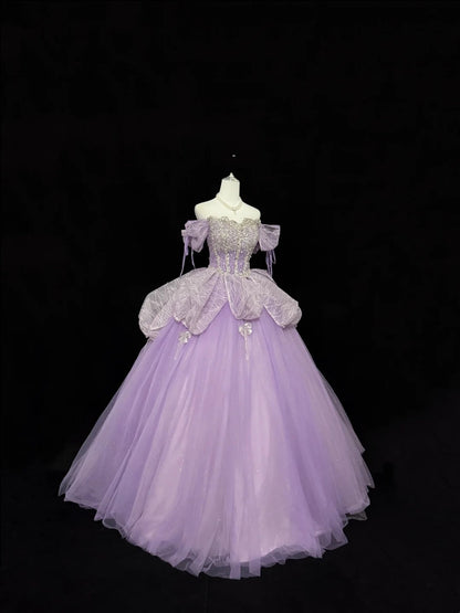 Sweet 15 Quinceanera Dress Ball Gown Off Shoulder Lilac With Sleeves Long 15th Birthday Gown RC0311