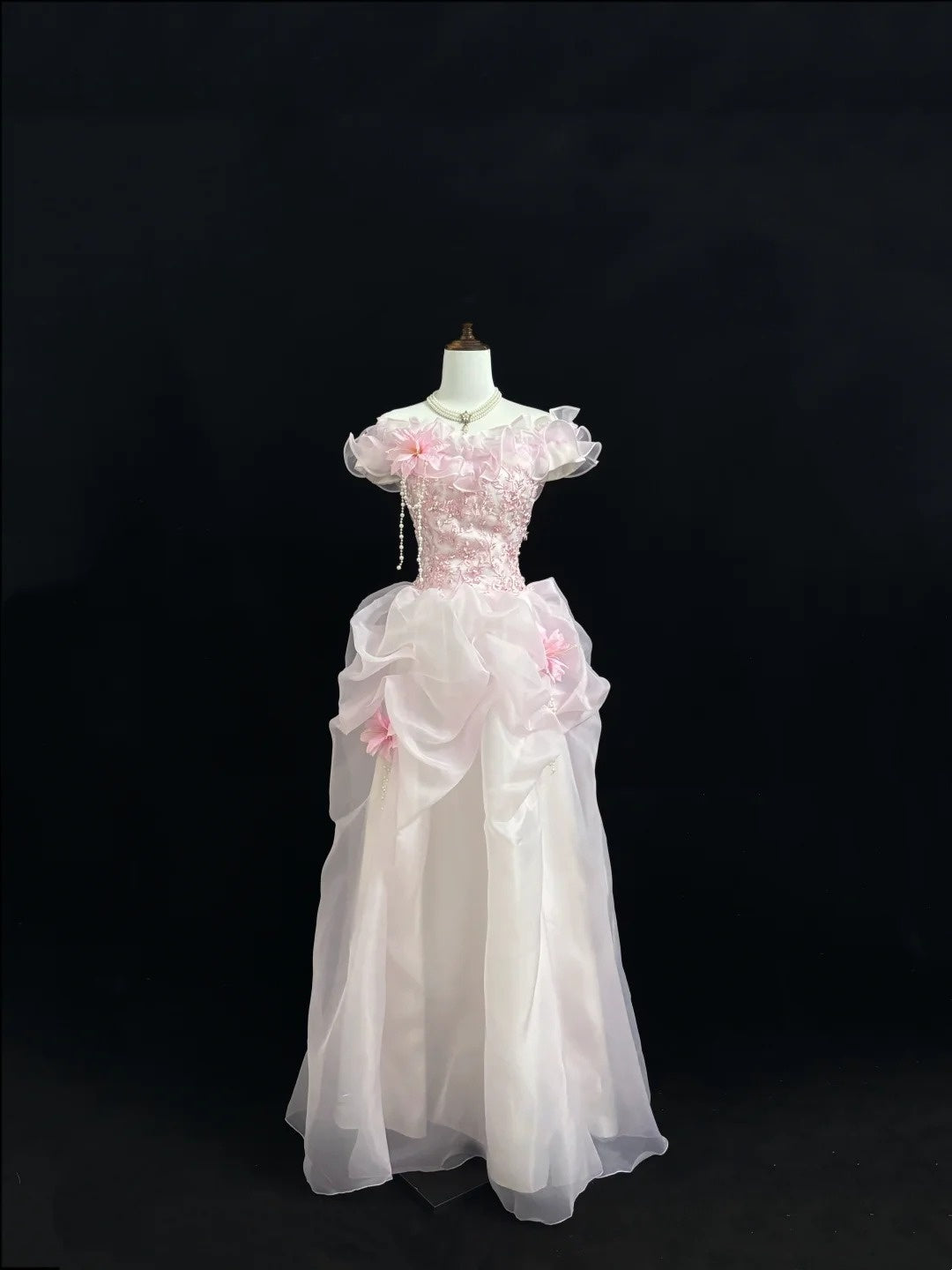 Pink Sweet 16 Dresses Long Ball Gown Off Shoulder With Ruffled Lace Sweet Sixteen Birthday Gown RC0230