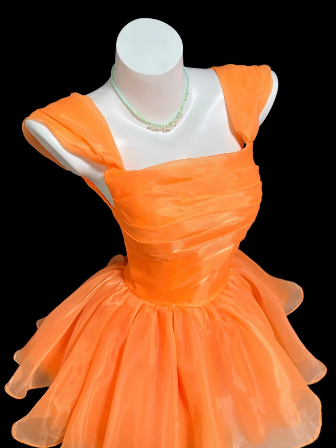Cute Ball Gown Square Neck Orange Organza High School Ideas Homecoming Dress Inspo Birthday Dresses Senior Graduation Outfits RB7211