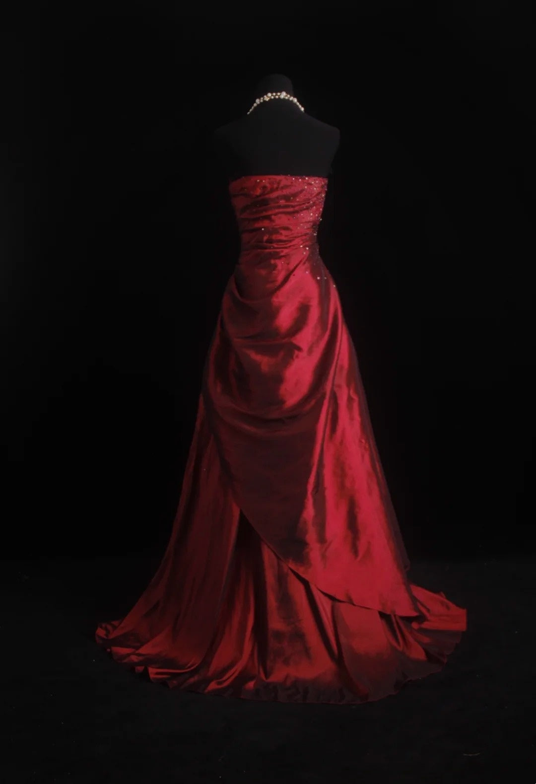 Vintage Prom Dresses 1960s Ball Gown Strapless Burgundy Wine Red Satin Floor Length Sleeveless Evening Formal Outfits RB4932