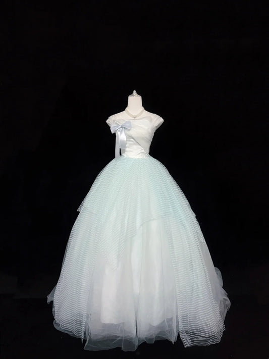 Sweet 16 Dresses Long Ball Gown Sweet Sixteen Long Birthday Dress Strapless Blue Tulle Formal Gown RC0330