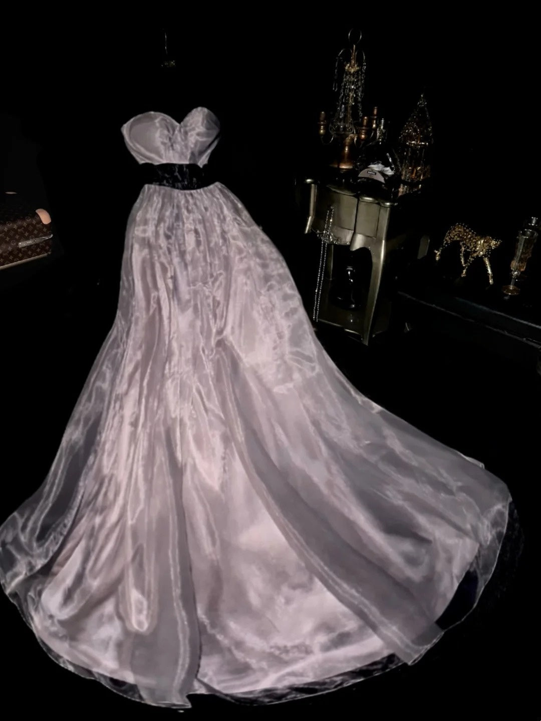 Elegant A Line Sweetheart Organza With Black Waist Belt Prom Dresses Formal Outfit Evening Night Dress RB8241
