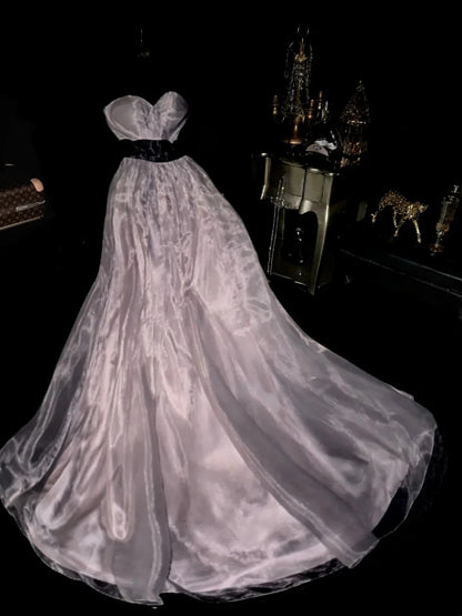 Elegant A Line Sweetheart Organza With Black Waist Belt Prom Dresses Formal Outfit Evening Night Dress RB8241