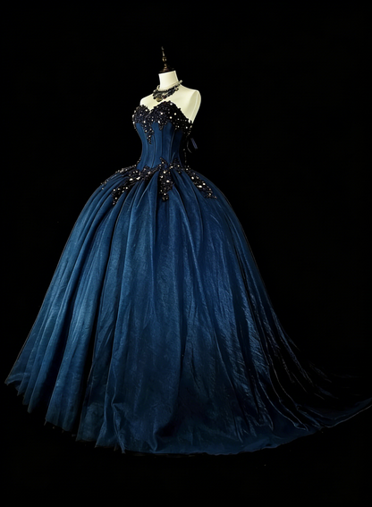 Vintage Ball Gown Sweetheart Navy Blue Tulle 80s Evening Gowns Formal 16th Birthday Dress Long Prom Dresses N1757