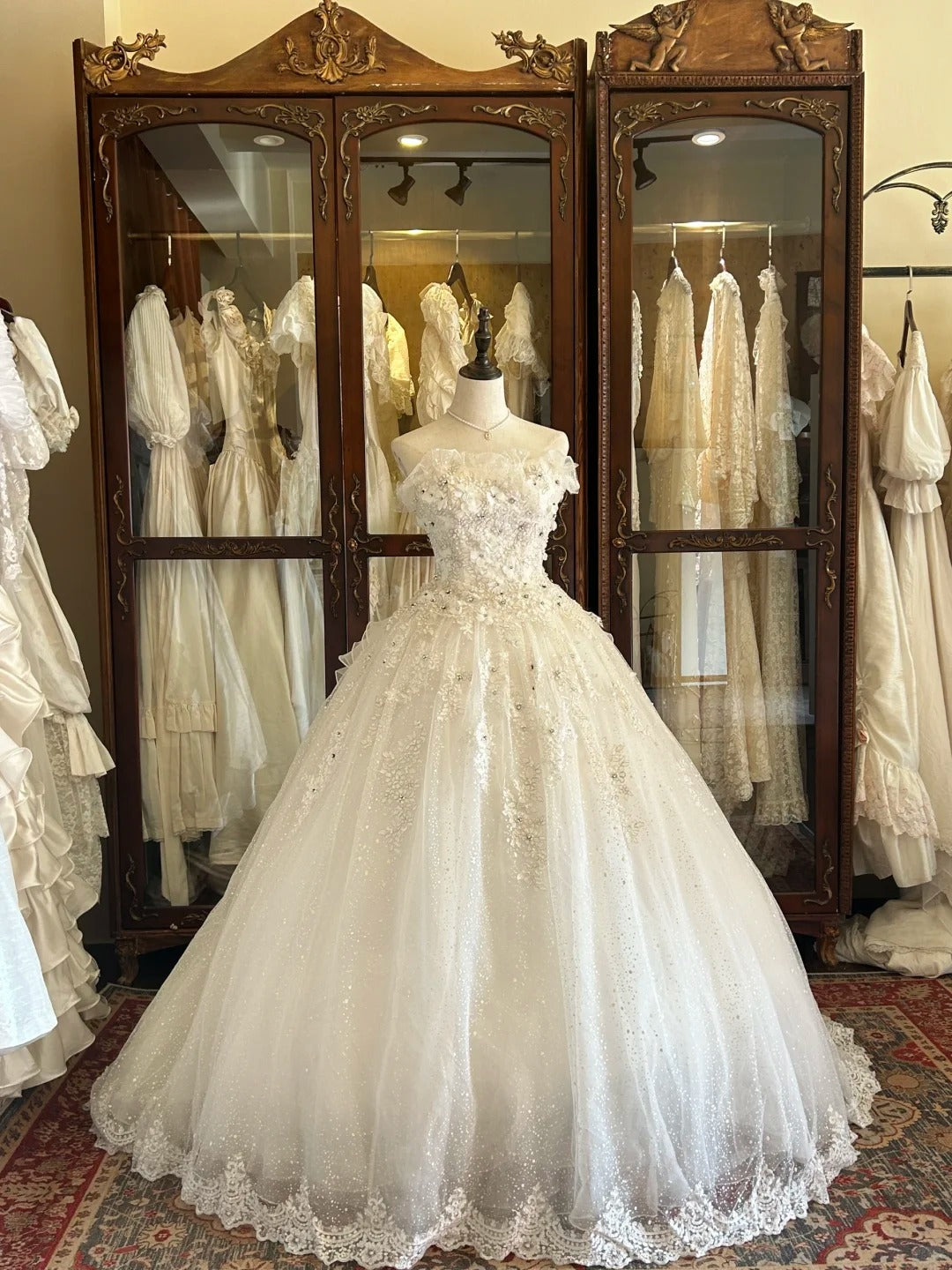 Vintage 80s Wedding Dresses Ball Gown Strapless Sequin Long Brides Dress Fitted Bridal Gown N2269