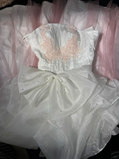Robe de bal princesse sans bretelles en tulle blanc et rose longue douce 15 16 Robes de Quinceañera Robe Quinceañera dix-sept RB4248