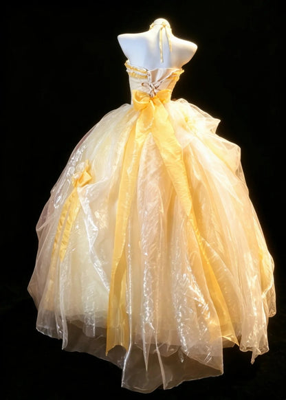 Sweet Ball Gown Strapless Organza Yellow Sweet 16 Dresses Quinceanera Dress Long 15 Vestidos De Fiesta N4200