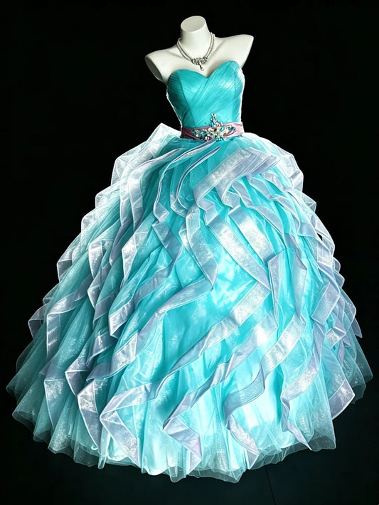 Süßes Ballkleid Sweetheart Blau Organza Gestufte Lagen Sweet 16 Kleider Quinceanera Kleid Lang 15 Vestidos De Fiesta N4204