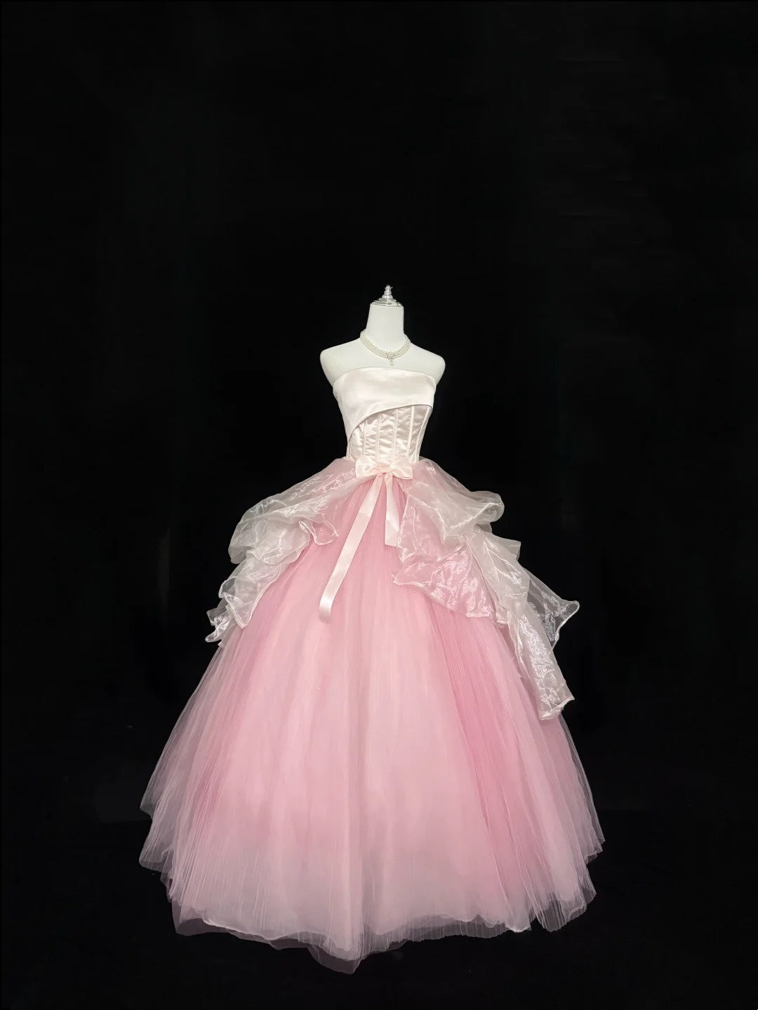 Sweet 16 Dresses Long Ball Gown Sweet Sixteen Long Birthday Dress Strapless Pink Tulle Formal Gown RC0324