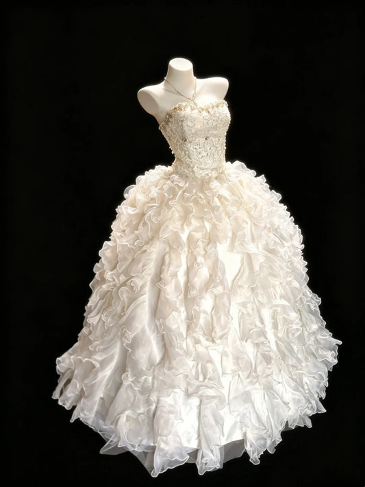 Prinzessin Ballkleid Trägerlos Rüschen Lagenstufen Mit Perlen Sweet 16 Kleider Quinceanera Kleid N4181
