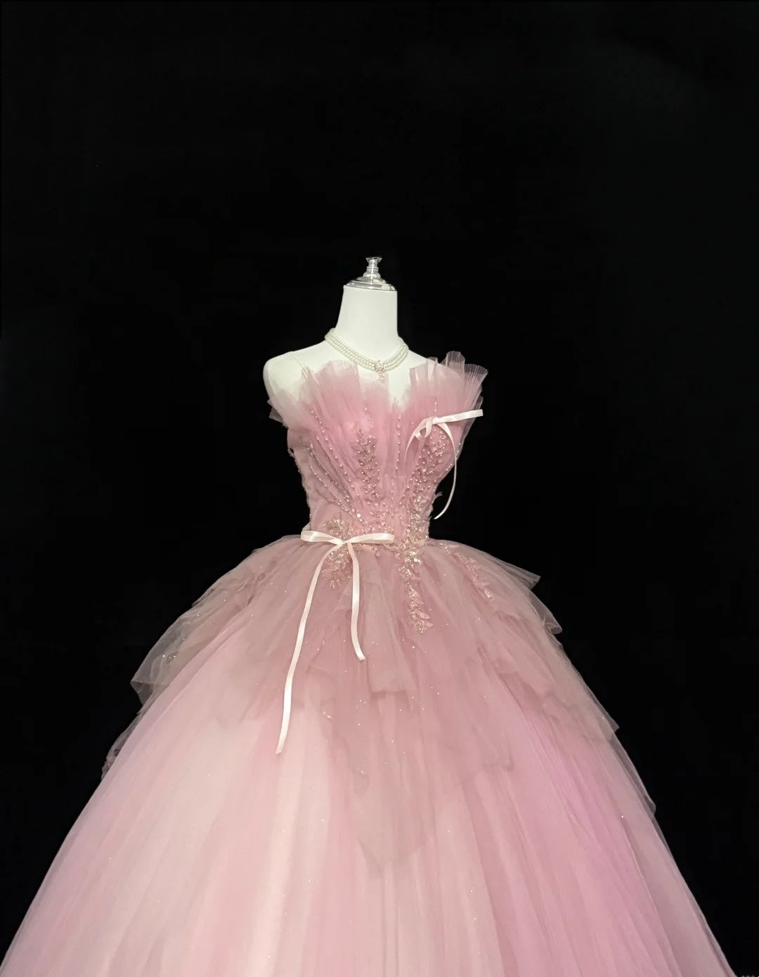 Sweet 16 Dresses Long Ball Gown Sweet Sixteen Long Birthday Dress Strapless Pink Tulle Formal Gown RC0326