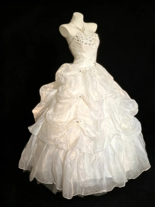 Feen-Quitten-Kleid Ballkleid Herzförmig Weiß Gestuft Sweet 16 Quinceanera Kleider 15 Vestidos De Fiesta N4484