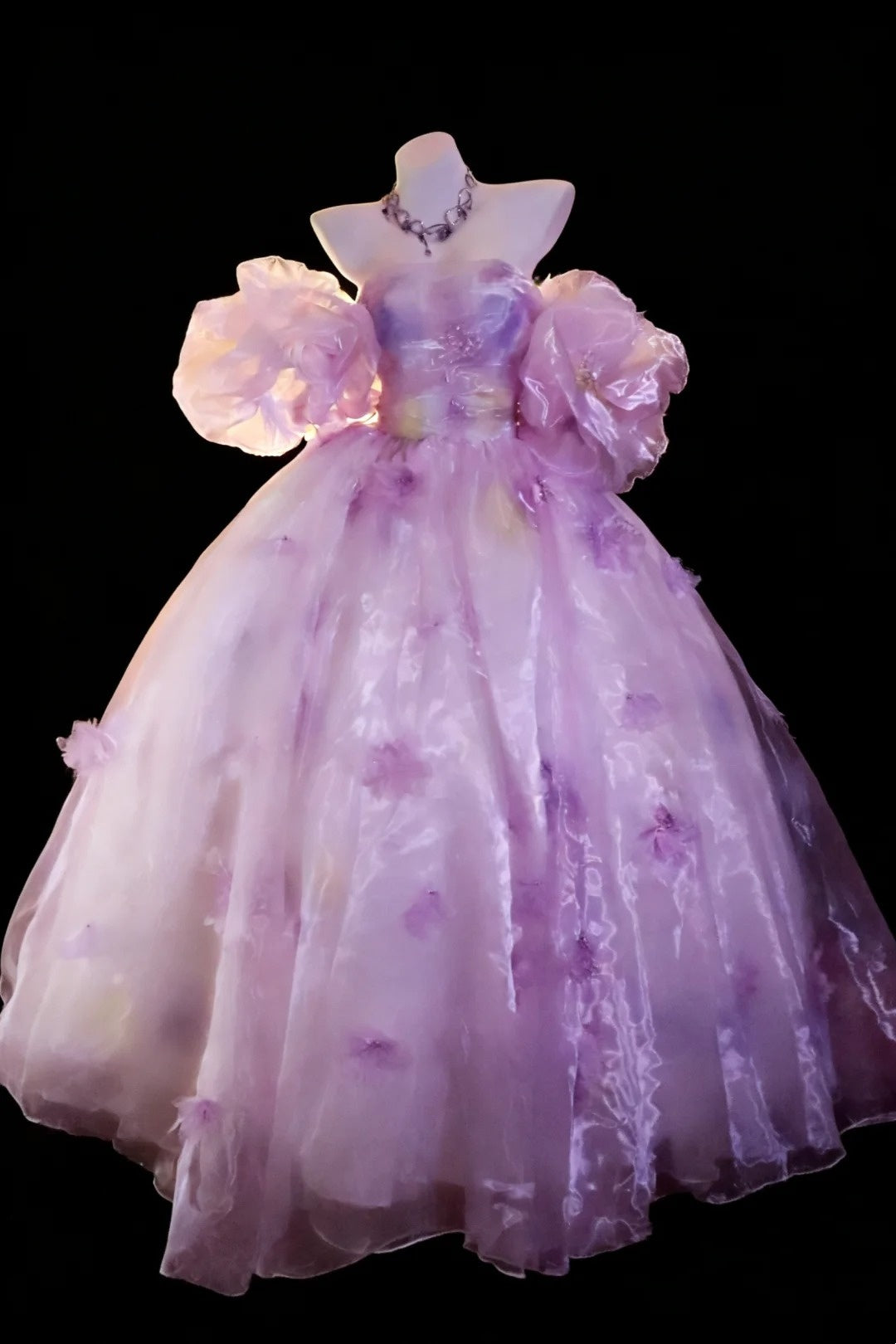 Robe de bal féerique, épaules dénudées, en organza lilas à fleurs, pour quinceañera, N2960