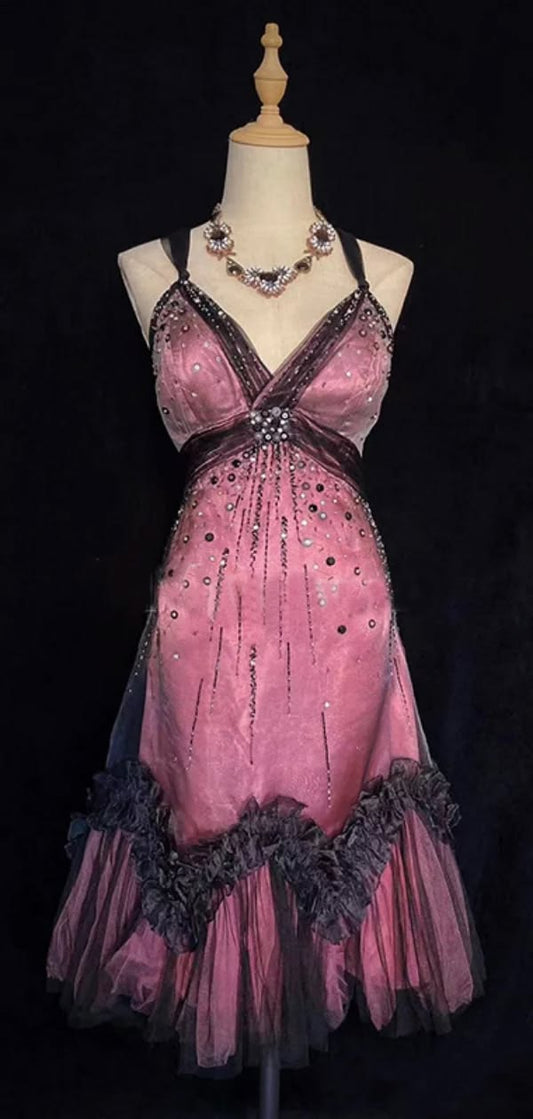 Vintage Tulle Beaded A Line Birthday Dress Spaghetti Straps Homecoming Dress Cocktail Dress RB6238