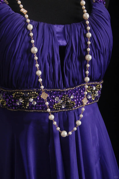 Vintage A line Square Neck Purple With Beading Chiffon Floor Length Prom Dresses Inspo Evening Outfits RB4342