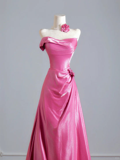Robe de bal longue rose intemporelle, bustier et froncée, coupe trapèze. Inspiration robe de soirée, robe de bal N305