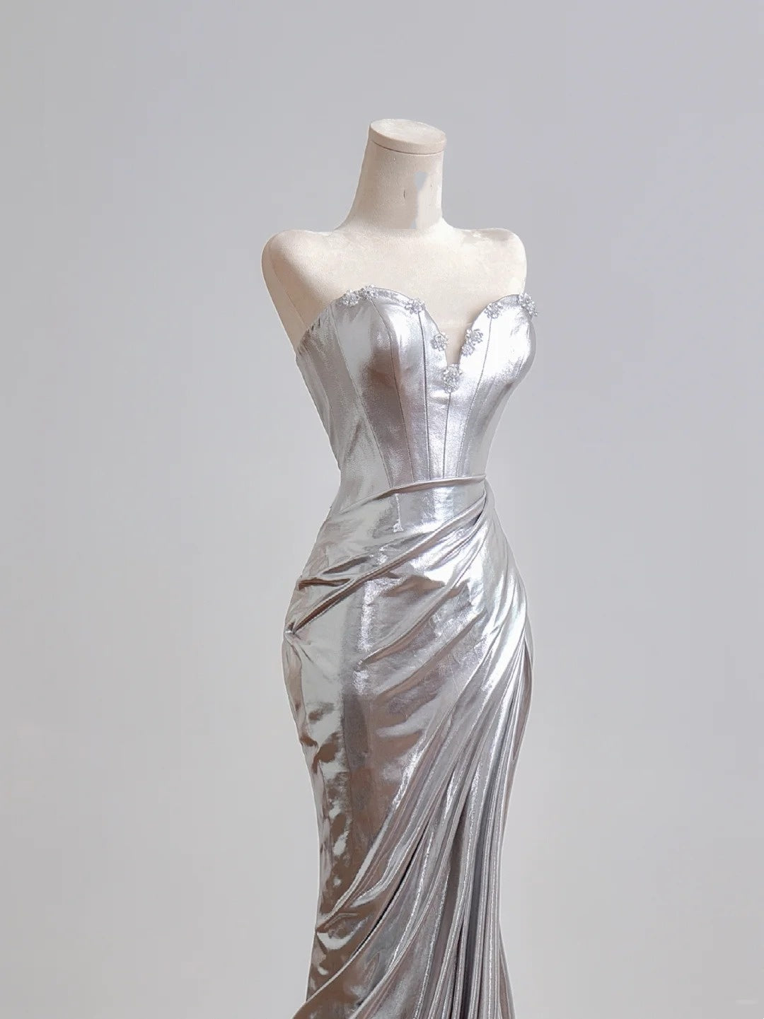 Robe de bal sirène brillante à sequins argentés en forme de cœur, longue robe de soirée formelle avec fente haute, robe de fête N345