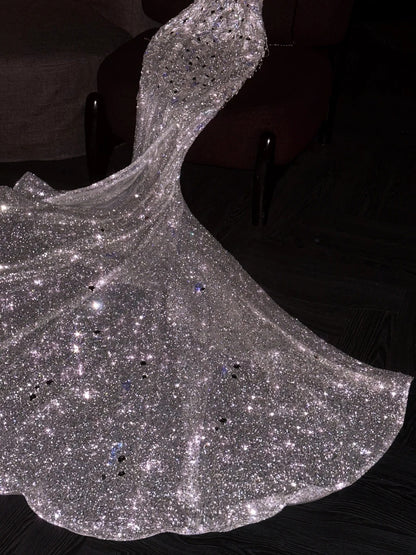 Robe de mariée vintage années 80, sirène, décolleté cœur, sequins, blanche, longue, cintrée, N1262