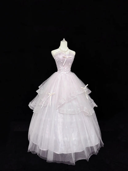Sweet 16 Dresses Long Ball Gown Sweet Sixteen Long Birthday Dress Strapless Light Lilac Tulle Formal Gown RC0310