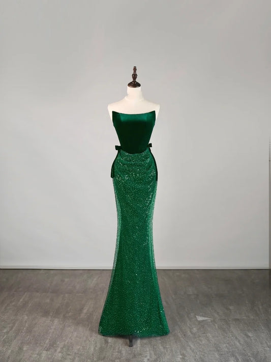 Robe de bal sirène bustier verte à sequins, inspiration robe de soirée, robe de princesse pour remise de diplôme N1078