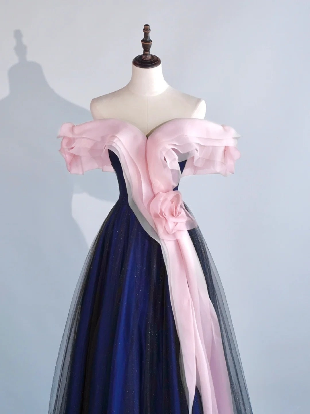 Robe de bal élégante et discrète, épaules dénudées, en tulle bleu et rose, idéale pour une soirée étudiante ou un bal de fin d'année (Sweet 16), robe longue pour adolescentes N1164