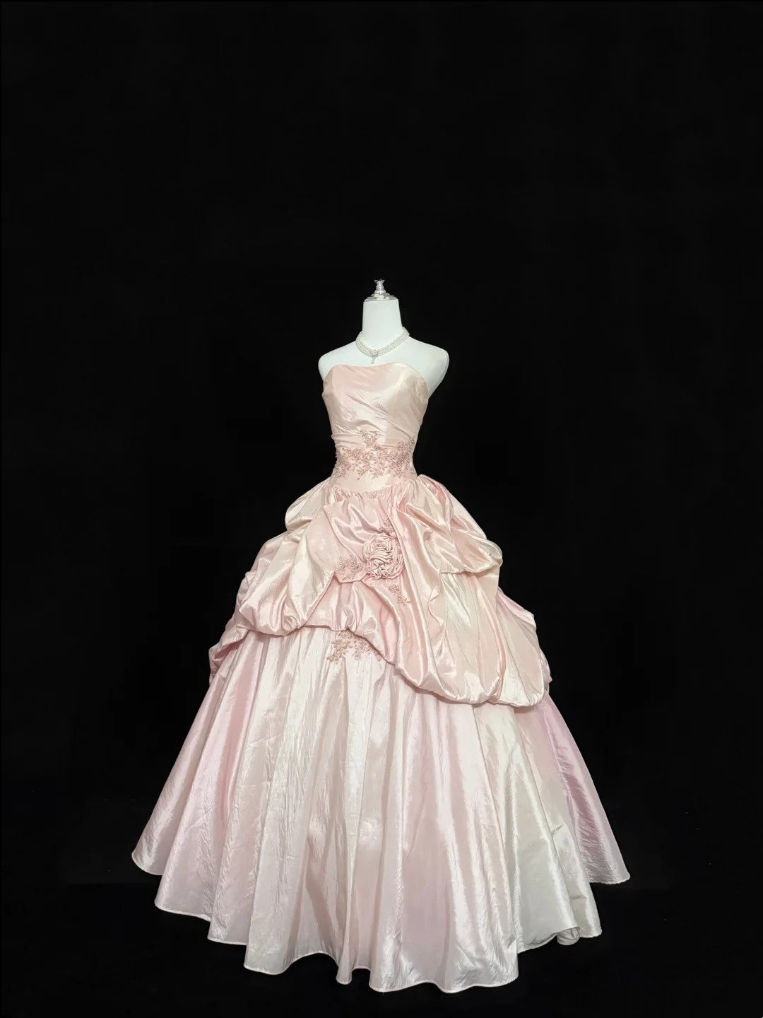 Cute Sweet 16 Dresses Long Ball Gown Strapless Blush Pink Satin With Lace Formal Sweet Sixteen Birthday Gown RC0258