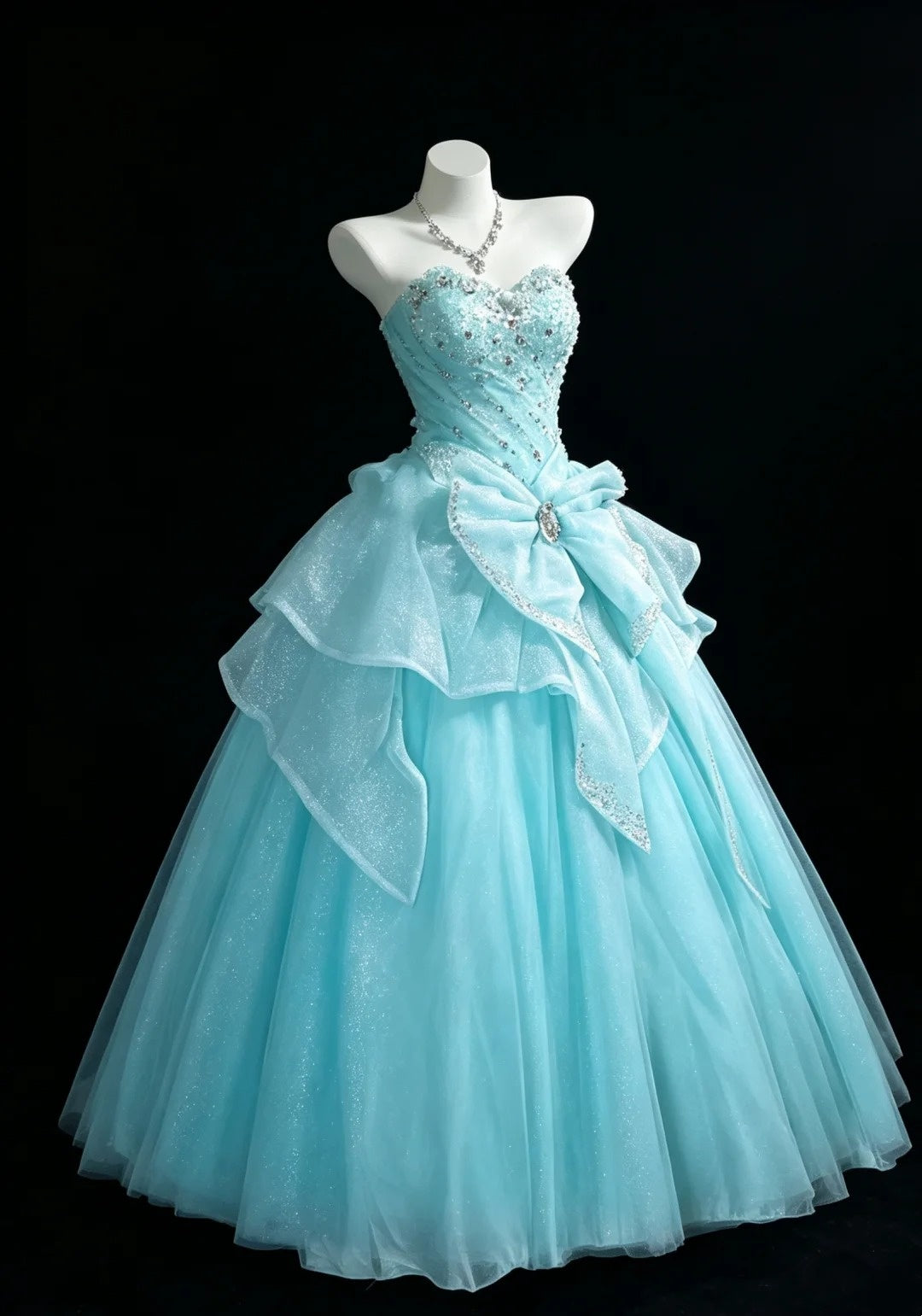Sweet Ball Gown Sweetheart Blue Tulle With Beaded Quince Dress Long Sweet 15 16 Quinceanera Dresses Vestido de princesa RB4473