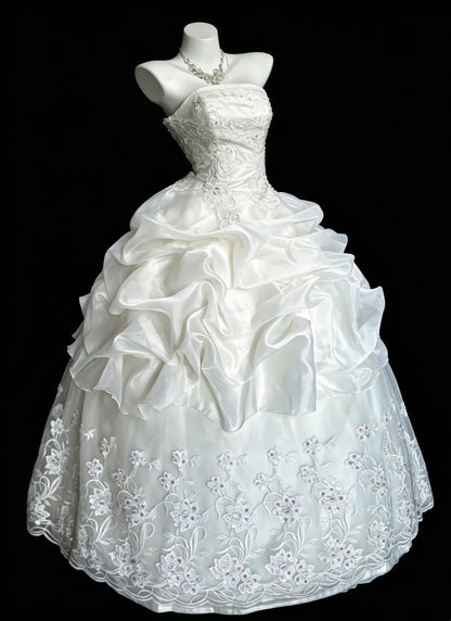 Prinzessinnen-Brautkleider Ballkleid Trägerlos mit Perlenstickerei Sommer Langes Hochzeitskleid N4220