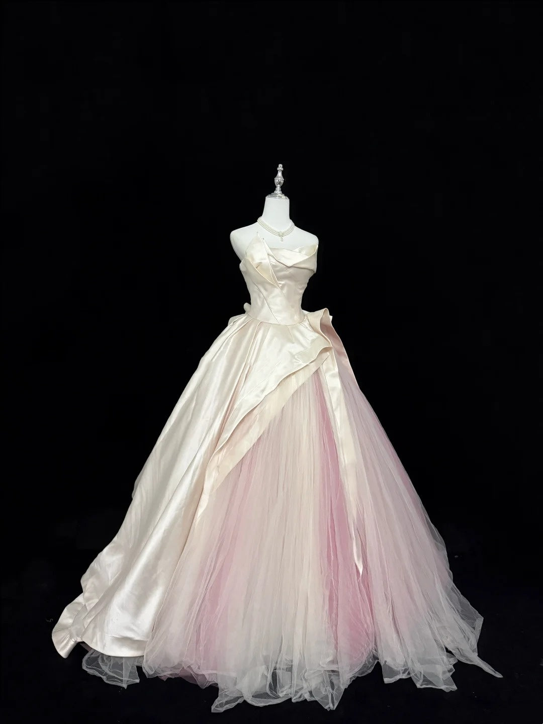 Cute Sweet 16 Dresses Long Ball Gown Strapless Pink Satin Tulle Formal Sweet Sixteen Birthday Gown RC0260