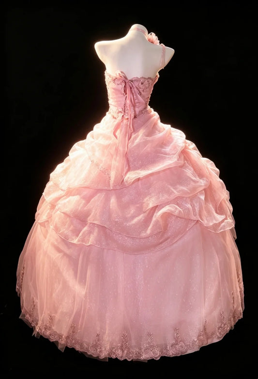 Süßes Ballkleid One Shoulder Rosa Pailletten Stufenlagen Sweet 16 Kleider Quinceanera Kleid Lang 15 Vestidos De Fiesta N4205
