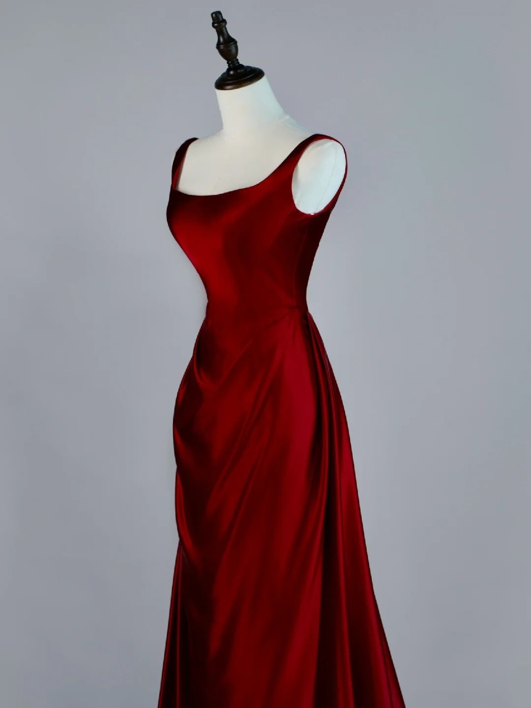 Robe de bal longue sirène en satin bordeaux à col carré, inspiration robe de princesse, robe de remise de diplôme N1086