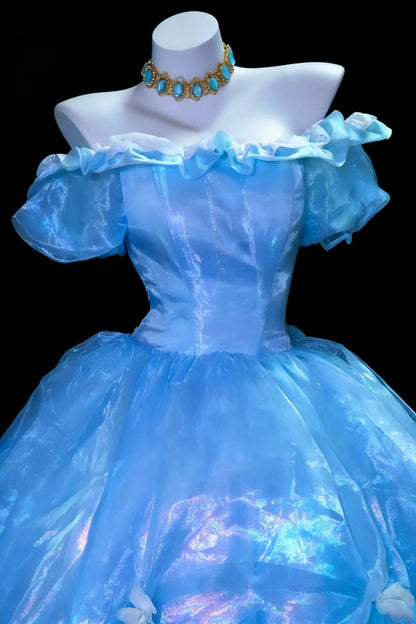 Fairy Ball Gown Off The Shoulder Blue Organza Quince Dresses Quinceanera Dress N2959
