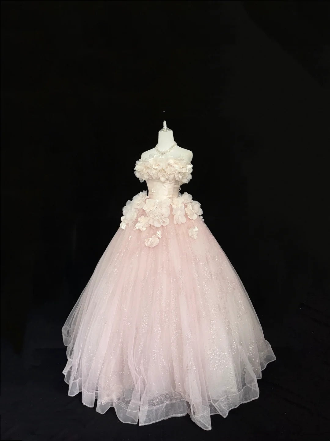Sweet 16 Dresses Long Ball Gown Sweet Sixteen Long Birthday Dress Strapless 3D Flowers Pink Formal Gown RC0300