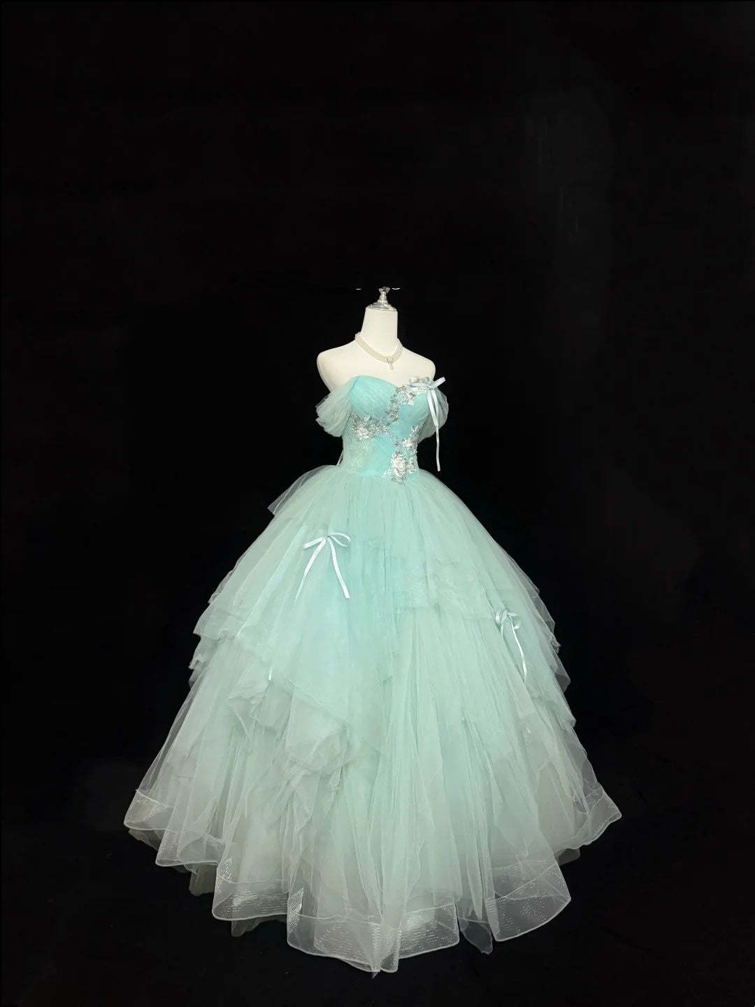 Mint Green Sweet 16 Dresses Long Ball Gown Off Shoulder Tulle Formal Sweet Sixteen Birthday Gown RC0240