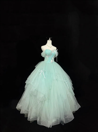 Mint Green Sweet 16 Dresses Long Ball Gown Off Shoulder Tulle Formal Sweet Sixteen Birthday Gown RC0240