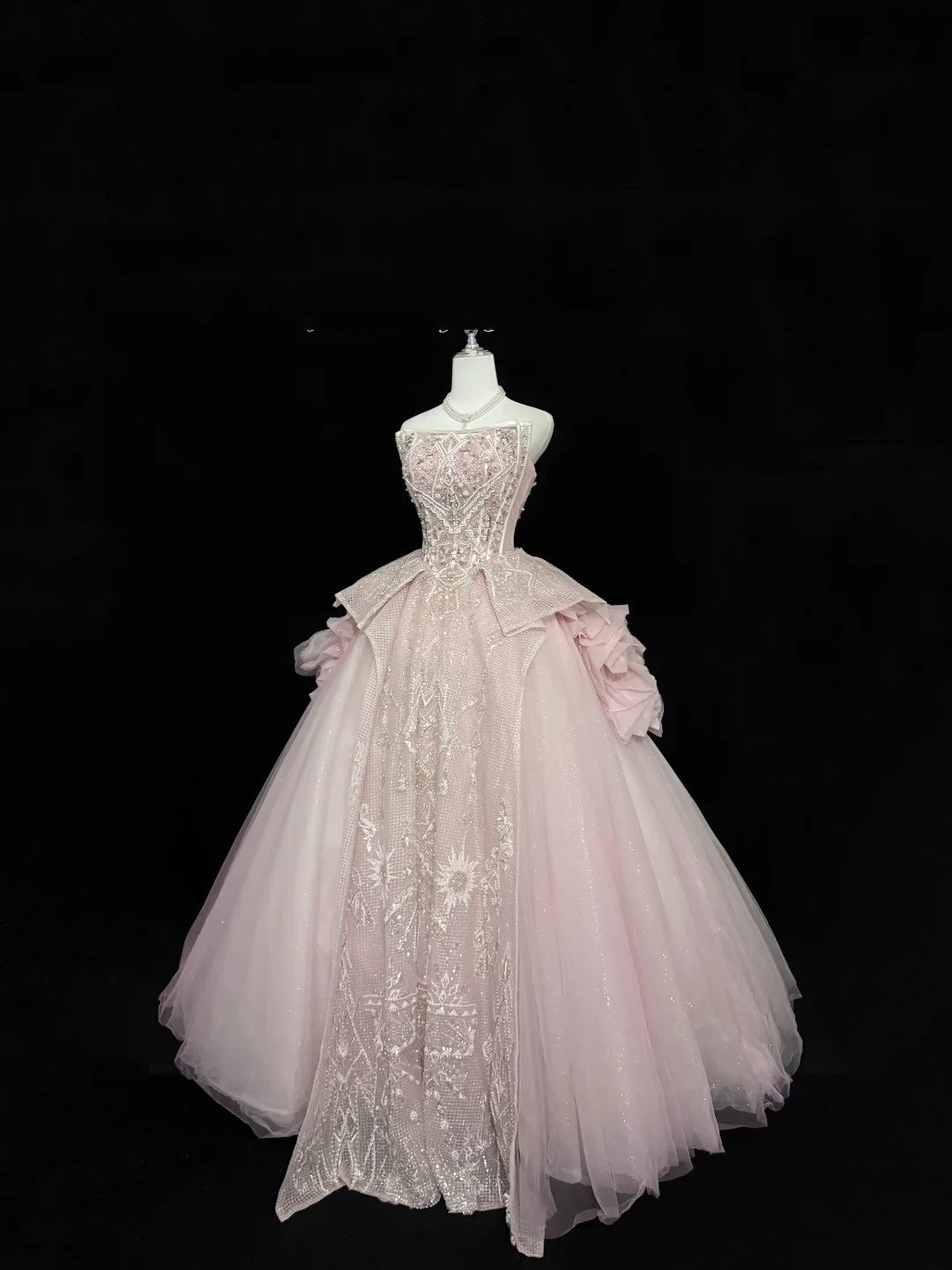 Sweet 16 Dresses Long Ball Gown Sweet Sixteen Long Birthday Dress Strapless Pink Lace Tulle Formal Gown RC0283