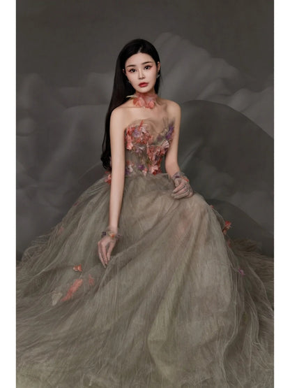 Robe de bal charmante sans bretelles en tulle, longue robe de soirée formelle N275