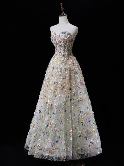 Magnifique robe de bal bustier cœur en tulle fleuri, longue robe de soirée, inspiration tenue de soirée N228