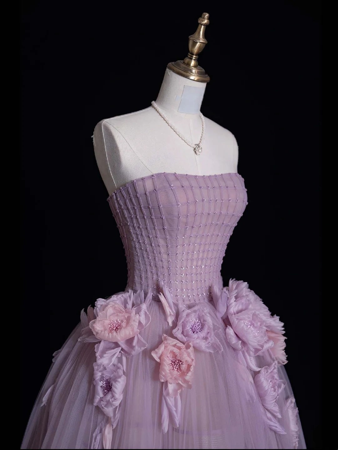 Robe de bal modeste sans bretelles en tulle lilas, longue robe de soirée formelle, robe de bal de fin d'année N747