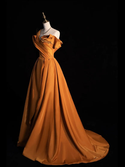 Robe de bal chic asymétrique en satin sans manches, robe de soirée longue pour lycéennes, N1267
