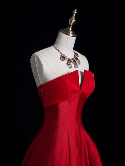Robe de bal rouge bustier plissée à volants, longue, style semi-formel, référence N691