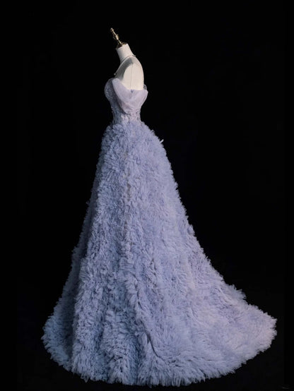 Robe de bal princesse bleu poudré à épaules dénudées avec tulle appliqué, longue robe de soirée formelle, robe de bal de fin d'année N752