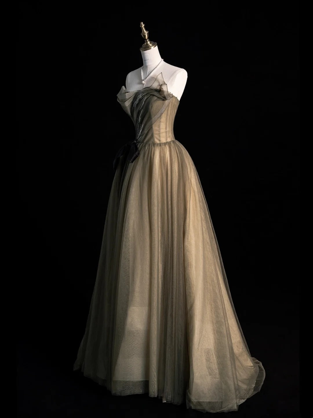 Robe de bal chic sans bretelles en tulle, robe de soirée longue pour lycéennes, N1263