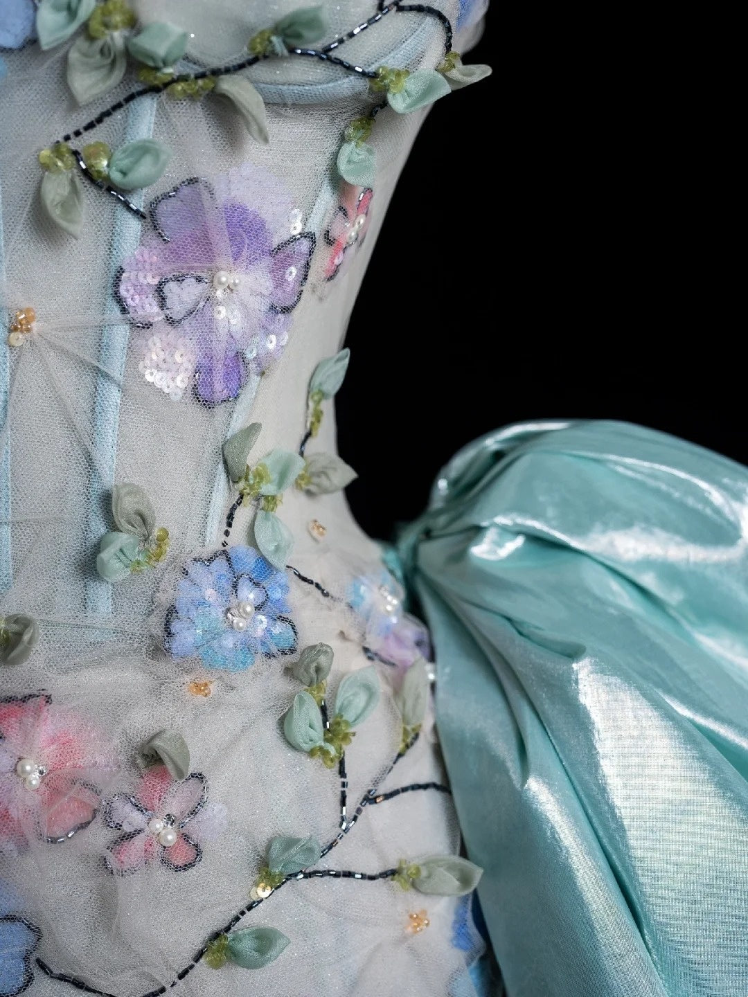 Schlichtes, ärmelloses, langes Tüllkleid mit Blumenmuster und Herzausschnitt in Mintgrün für Damen und Mädchen, Abendkleid N655