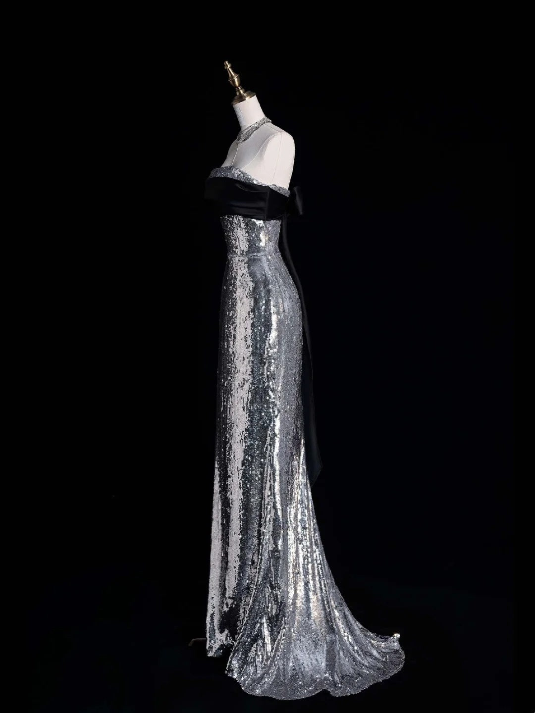 Robe de bal longue sans manches à paillettes grises, style sirène, bustier, pour femmes et jeunes filles, N666